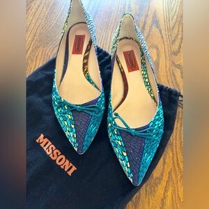 Missoni Silk Printed w Calskin Leather  Ballet Flats